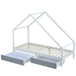 Merax Kinderbett 90x200 Cm Hausbett Mit 2 Herausnehmbaren Schubladen, Stabiles Podestbett Jugendbett Spielbett Aus Kiefer, Weiß -Kinderbett Geschäft 6aaf2099b71c6336822493b356ad77ca