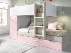 Etagenbett Ausziehbett Mit Stauraum - 3x 90 X 190 Cm - Weiß, Naturfarben & Rosa - ANTHONY -Kinderbett Geschäft 6b018c0acce735dbf414474af1b7fbbd