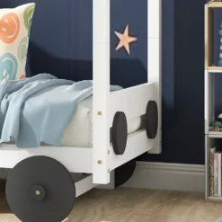 Merax Kinderbett 90x200cm Autobett Mit Lattenrost Und Rädern, Abnehmbarer Rahmen, Rahmen Aus Kiefer, Einzelbett Jungenbett Babybett Für Mädchen Und Jungen, Weiß -Kinderbett Geschäft 6bdf33ef27c9dbffd10693007133f8d0
