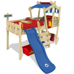 WICKEY Kinderbett Hochbett CrAzY Hutty Mit Rutsche Hausbett 90 X 200 Cm, Etagenbett - Blau -Kinderbett Geschäft 6c5ec65e0441d4df30ea878af1af1753