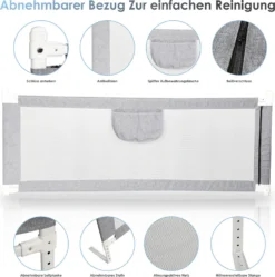 Lospitch Bettgitter 180*80 Cm Bettschutzgitter Kinderbettgitter Für Kinder Babybettgitter Höhenverstellbar Klappbar Passend Für Kinderbetten, Elternbetten Anti-Fall Für Baby Kinder - Grau Schutzgitter-Zubehör -Kinderbett Geschäft 6ca5c167687d6609f156aae9b40a2694