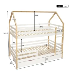 Merax Etagenbett 90x200 Cm Kinderbett Stockbett Mit Schubladen Und Leiter, Lattenrost Und Fallschutz, Spielbett Hausbett Jugendbett Rahmen Aus Kiefer, Weiß Und Natur -Kinderbett Geschäft 6eb3cf313a58d5e398b73315202048d8