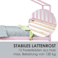 Juskys Kinderbett Paulina 90 X 200 Cm Mit Lattenrost Und Dach - Bett Für Kinder Aus Massivem Holz - Hausbett In Rose -Kinderbett Geschäft 6ecfef56620e8fb3d93fad67e5cb926f