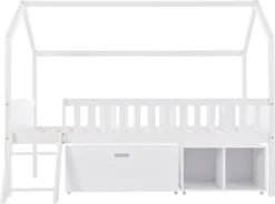 Merax Kinderbett Hausbett 90x200cm Jugendbett Mit Schubladen, Ablagefächern Und Leiter, Rausfallschutz Und Dachgestaltung, Weiß -Kinderbett Geschäft 6ef678d5e259a2ad1f577229191f1551