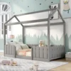Merax Kinderbett 90x200cm Hausbett Spielbett Kinderhaus Mit Rausfallschutz Und Lattenrost, Schönes Babybett Aus Kiefernholz, Grau -Kinderbett Geschäft 6f4455737c8e452283edb09f1341f7c0