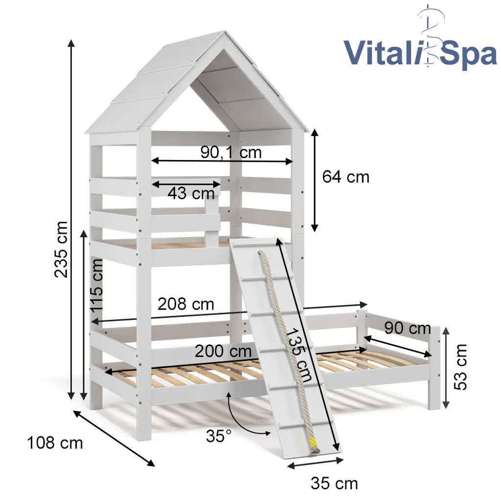 VitaliSpa Spielturmbett Teddy Weiß 208 X 235 X 108 Cm Massivholz 5 VitaliSpa Spielturmbett Teddy Weiß 208 X 235 X 108 Cm Massivholz – Bild 3