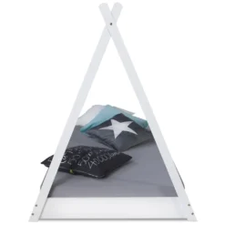 Homestyle4u 2084, Kinderbett Mit Matratze TIPI 90x200 Jugendbett Weiß Grau Holzbett Kinderzimmer Stoff -Kinderbett Geschäft 70361043f06d57d8755966617e4e520a