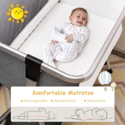 COSTWAY 3 In 1 Beistellbett & Babywiege & Reisebett Klappbar, Babybett Mit 7-Fach Verstellbarer Höhe, Tragbares Babywiege Mit Sicherheitsgurt, Netzfenster, Matratze, Bodenkorb & Rädern (Dunkelgrau) -Kinderbett Geschäft 70746d827fcd33218efff3ed9af7a65f