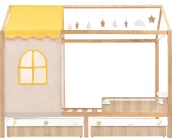 Merax Kinderbett 90x200 Cm Kieferholzbett Mit Schubladen Und Lattenrost, Hausbett Mit Dach Und Wolken- Und Sternanhänger, Massivholz Kinderhaus Für Jungen & Mädchen, Natur -Kinderbett Geschäft 70c5c6716caef0c80dd98fdf51ab6f21