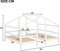 Merax Kinderbett 90x200cm/90x200cm Hausbett Für 2 Kinder Mit Rausfallschutz, Nachttisch Und Lattenrost, Zwei Einzelbetten Jugendbetten Bett Unter Einem Dach, Weiß -Kinderbett Geschäft 71902103b5ca353f59b64521927d6cb4