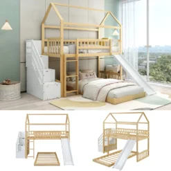 Merax Etagenbett 90x200cm Kinderbett Mit Rutsche, Treppe Mit Stauraum, Fallschutz Und Handlauf, Hausbett Aus Massivholz In Natur Und Weiß, 2 Einzelbetten Stockbett Für Kinderzimmer -Kinderbett Geschäft 71a42bde1240b813d7441035256a787d