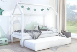 NALA BIS2 Holzbett Kinderbett Hausbett 90x200 Weiß 100% Kieferholz Ohne Schutzgitter 2 Lattenroste Kiefer Schubkasten Mit Schlaffunktion -Kinderbett Geschäft 71dcdfe07a7497c8ec9a42df46cd0058