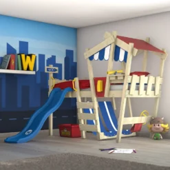 WICKEY Kinderbett Hochbett CrAzY Hutty Mit Rutsche Hausbett 90 X 200 Cm, Etagenbett - Blau -Kinderbett Geschäft 727b7976e5b86c2f0f5e6c256bc9ef61