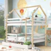Merax Etagenbett 90x200 Cm Kinderbett Stockbett Mit Schubladen Und Leiter, Lattenrost Und Fallschutz, Spielbett Hausbett Jugendbett Rahmen Aus Kiefer, Weiß Und Natur -Kinderbett Geschäft 74309f6de34821217e07046a11919c0f