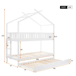 Merax Kinderbett 90x200cm Etagenbett Hochbetten Mit Leiter, Rausfallschutz Und Dachform, Ausziehbett Drei Einzelbetten Hoch Doppel Stockbett Für Kinderzimmer, Kiefernholz Rahmen, Weiß -Kinderbett Geschäft 74794428874e41c1af036db2fb96b7be