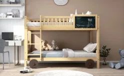 Merax Etagenbett 90x200cm Kinderbett Mit Rechtwinkliger Treppe Und Tafel, Zaun Und Rädern, Stockbett Rahmen Aus Kiefer, Teilbar Zu 2 Einzelbetten, Natur -Kinderbett Geschäft 755fdb518e2e693113dfb6a6d055e3be