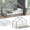 VitaliSpa Kinderbett + Schubladen + Matratze Design Weiß Grau 212 X 146 X 93 Cm Massivholz