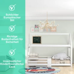 Merax Kinderbett 90 X 200 Cm Hausbett Mit Tafel Und Rausfallschutz, Lattenrost Und Zaun, Einzelbett Für Mädchen Und Jungen Kinderbetten Aus Massivem Kiefernholz, Weiß -Kinderbett Geschäft 76daa29e96522c9c9f2220a151ff5d24