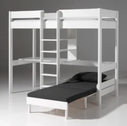 Vipack Hochbett Pino Mit Schreibplatte Und Sesselbett - Kiefer Massiv Weiß Lackiert, Maße: 208 Cm X 175 Cm X 206 Cm; PIOLZB14 -Kinderbett Geschäft 7779695e5c7ceb309ac2fcd6afdb00c8