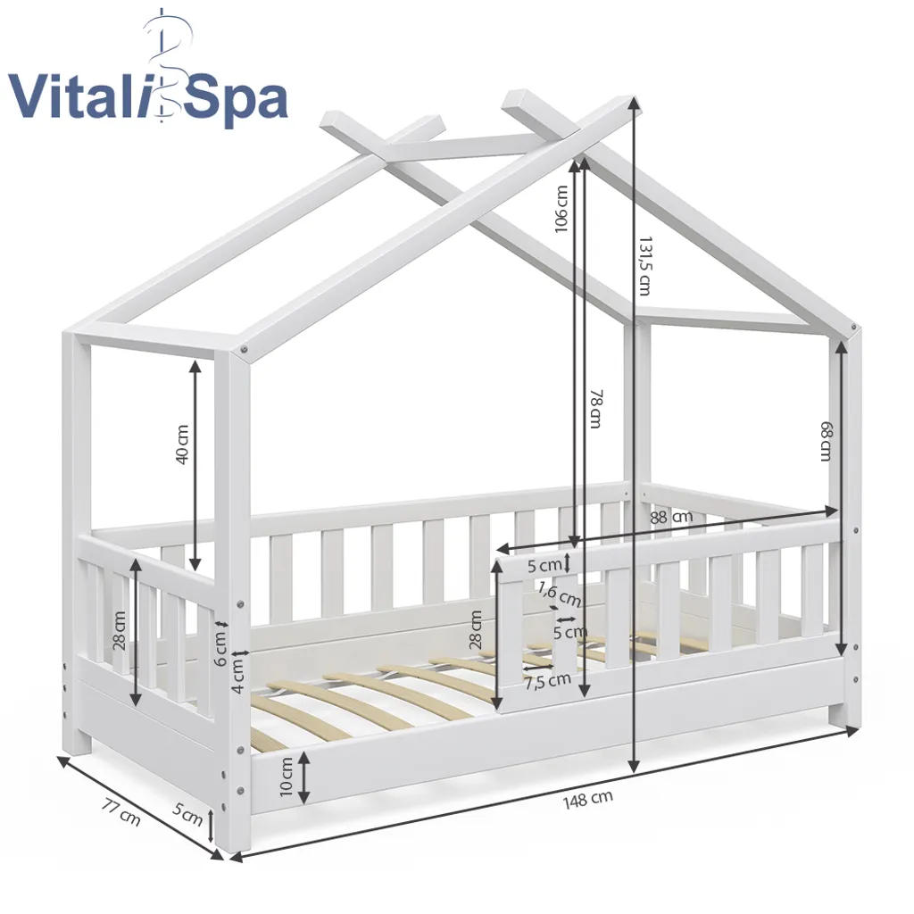VitaliSpa Kinderbett Design Weiß 148 X 132 X 77 Cm Massivholz 5 VitaliSpa Kinderbett Design Weiß 148 X 132 X 77 Cm Massivholz – Bild 3