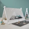 Homestyle4u 2084, Kinderbett Mit Matratze TIPI 90x200 Jugendbett Weiß Grau Holzbett Kinderzimmer Stoff -Kinderbett Geschäft 77f492f80a56ffa8c0c4ca804afa329e