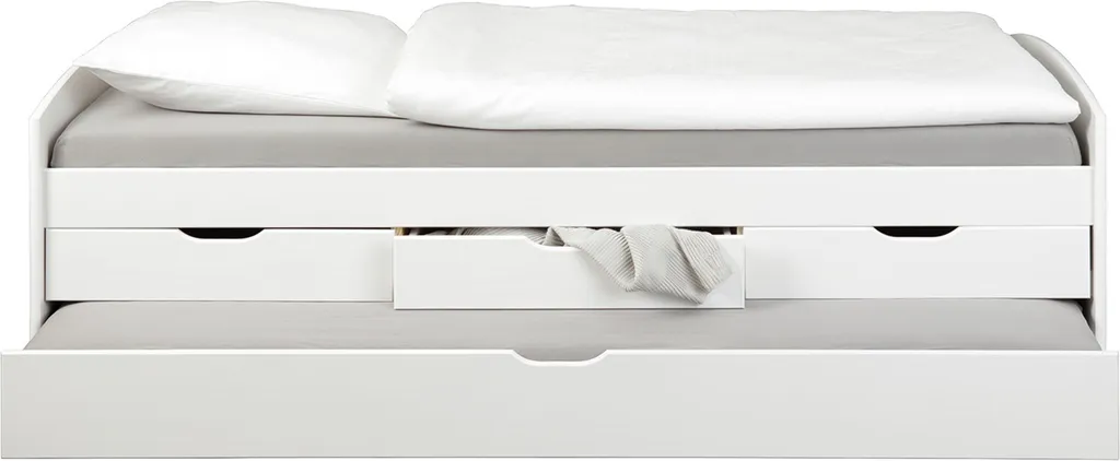 Stauraumbett Mit 2 Liegeflächen Rieka Massivholz Weiss 90 X 200 Cm 3 Schubladen Funktionsbett Schlafzimmer Kinderzimmer Inkl. Gästeliege 4 Stauraumbett Mit 2 Liegeflächen Rieka Massivholz Weiss 90 X 200 Cm 3 Schubladen Funktionsbett Schlafzimmer Kinderzimmer Inkl. Gästeliege – Bild 2