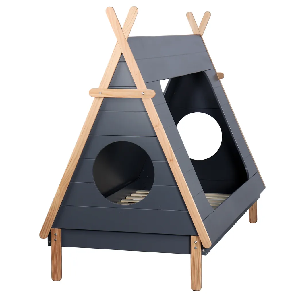 Homestyle4u 1954, TIPI Hausbett Kinderbett Spielbett Kiefer Grau Blau Bettkasten 90x200 6 Homestyle4u 1954, TIPI Hausbett Kinderbett Spielbett Kiefer Grau Blau Bettkasten 90x200 – Bild 4