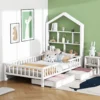 Merax Kinderbett 90x200cm Massivholz Einzelbett Mit Schubladen Und Lattenrost, Hausbett Mit Bücherregal Ablage Rausfallschutz, Weiß -Kinderbett Geschäft 7bf7dd02575616e8faf259cf5bb49df8