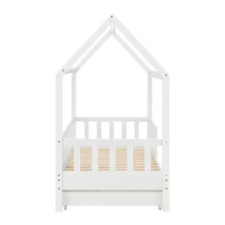 Juskys Kinderbett Marli 80 X 160 Cm Mit Bettkasten 2-teilig, Rausfallschutz, Lattenrost & Dach - Massivholz Hausbett Für Kinder - Bett In Weiß -Kinderbett Geschäft 7c9a9780365995fea53f8a58db2907a8