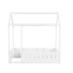 Merax Kinderbett 80x160cm Hausbett Mit Dach Und Zaun, Spielbett Einzelbett Aus Massivem Kiefernholz, Weiß -Kinderbett Geschäft 7cbabe1875928e72865fb4039205237f