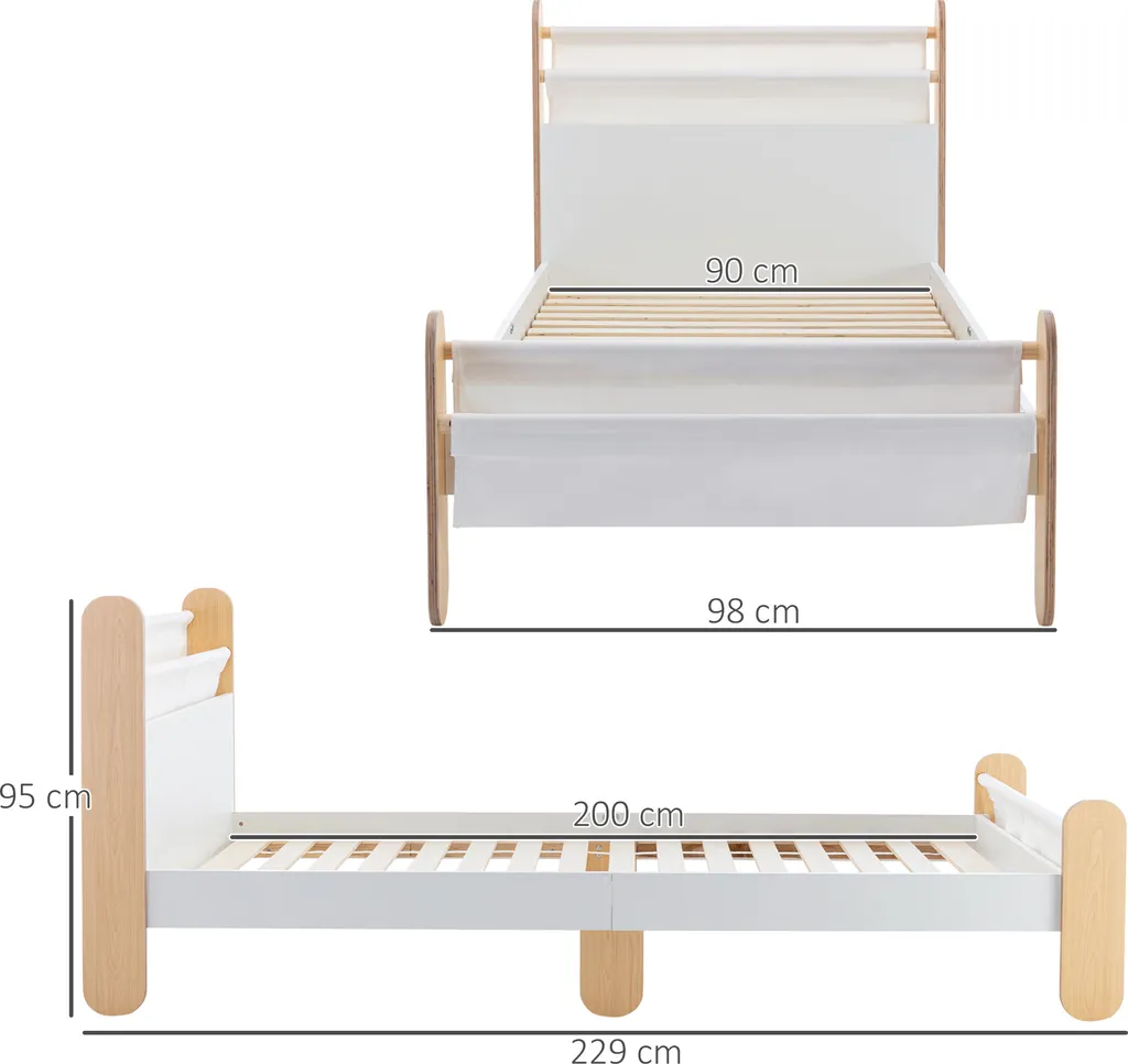 HOMCOM Kinderbett Jugendbett Hausbett Mit Betttasche Spielzeugtasche Ab 3 Jahre Holzbett Kinderzimmer Spielbett Einzelbett Kiefernholz Weiß+Natur 229 X 98 X 95 Cm 5 HOMCOM Kinderbett Jugendbett Hausbett Mit Betttasche Spielzeugtasche Ab 3 Jahre Holzbett Kinderzimmer Spielbett Einzelbett Kiefernholz Weiß+Natur 229 X 98 X 95 Cm – Bild 3