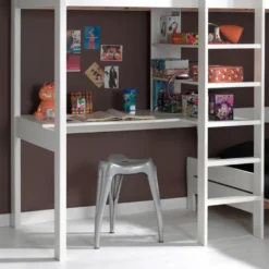 Vipack Hochbett Pino Mit Schreibplatte Und Sesselbett - Kiefer Massiv Weiß Lackiert, Maße: 208 Cm X 175 Cm X 206 Cm; PIOLZB14 -Kinderbett Geschäft 7e0e271379697831de41eda6e69e0552