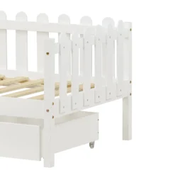Merax Kinderbett 90x200 Cm Tagesbett Einzelbett Mit Zäune Und 2 Schubladen Auf Rollen, Kiefernholz Lattenrost Hausbett, Weiß -Kinderbett Geschäft 7e4b2ee8d75e7a8f6a45de3e45c9cf2b