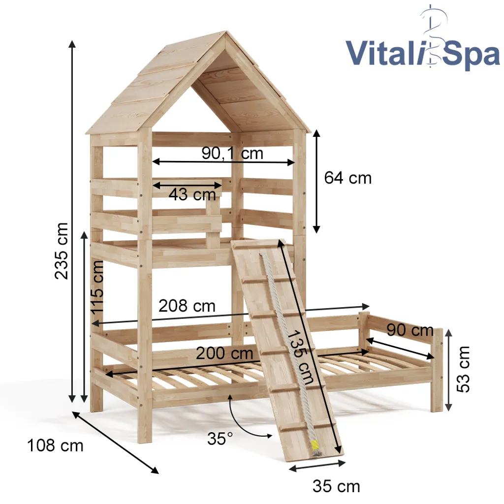 VitaliSpa Spielturmbett – Kinderbett Inkl. Matratze 90x200 Cm, Hochbett – Buche Massivholz 5 VitaliSpa Spielturmbett – Kinderbett Inkl. Matratze 90x200 Cm, Hochbett – Buche Massivholz – Bild 3