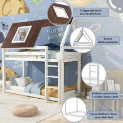 Merax Etagenbett Mit Rechtwinkliger Leiter Und Fallschutz, Dach Und Zäune, Kinderbett 90x200cm Stockbett Hausbett Aus Kiefer, Weiß Und Braun -Kinderbett Geschäft 7ed62df60ef4a8f12cb28cc6d22ad070