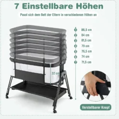 COSTWAY 2 In 1 Beistellbett & Stubenwagen Klappbar, Tragbare Babybett Mit 7 Verstellbaren Höhen & Matratze & Tragetasche & Gurte, Verstellbare Reisebett Für Neugeborene Bis 6 Monate (Dunkelgrau) -Kinderbett Geschäft 81a734322f9acc9c2a73c94066215ef4
