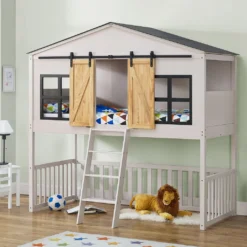 Juskys Kinderbett Farmhaus 90 X 200 Cm Mit Treppe, Dach & Fenster – Hochbett Rosa Für Kinder – Lattenrost Bis 150 Kg – Hausbett Aus Massivholz -Kinderbett Geschäft 827438ffaaa034e182f1f58d4be9840e