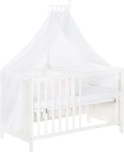 Roba Mulitfunktionsbett Sterne Grau Mit Beistellfunktion, Lattenrost, Matratze, Bettreduzierer, Himmel, Himmelstange, Kinderbett, Anstellbett, Babybett, Höhenverstellbar, Liegefläche 60x120 Cm, Weiß -Kinderbett Geschäft 84a8867bcd28914befe926a42937659f