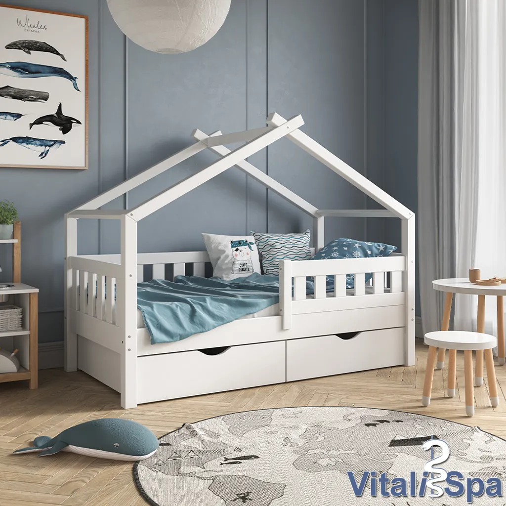 VitaliSpa Kinderbett + Schubladen + Matratze Design Weiß 167,6 X 87,6 X 133,6 Cm Massivholz 6 VitaliSpa Kinderbett + Schubladen + Matratze Design Weiß 167,6 X 87,6 X 133,6 Cm Massivholz – Bild 4
