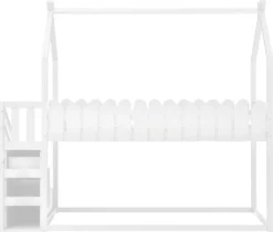 Merax Etagenbett 90x200 Cm Doppelstockbett Mit Treppeschubladen, Zaun Und Dachform, 2 Einzelbetten Doppel Stockbett Für Zwei Kinder, Kinderbett Hochbett Aus Kiefer, Weiß -Kinderbett Geschäft 84adbf64c43d5c1e69f47c511bbe0623