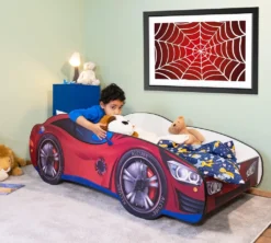 Alcube® Autobett 80x160 Cm PKW Spider CAR Mit Matratze Und Lattenrost Spielbett Kinderbett 80x160 Cm Für Kleine Spinnenmann - Rot