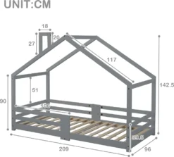Merax Kinderbett 90 X 200 Cm Hausbett Mit Rausfallschutz Und Schornstein, Robuste Lattenroste, Kinderbetten Aus Kiefernholz, Grau -Kinderbett Geschäft 85725509c18e657b92c6f56196e6e084