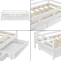 Kinderbett Mit 2 Bettkasten 200x90cm Jugendbett Mit Stauraum Rausfallschutz Lattenrost Kiefernholz Sperrholz Weiß [en.casa] -Kinderbett Geschäft 8629b32155ad2be8ba36801d3ac4b1f3