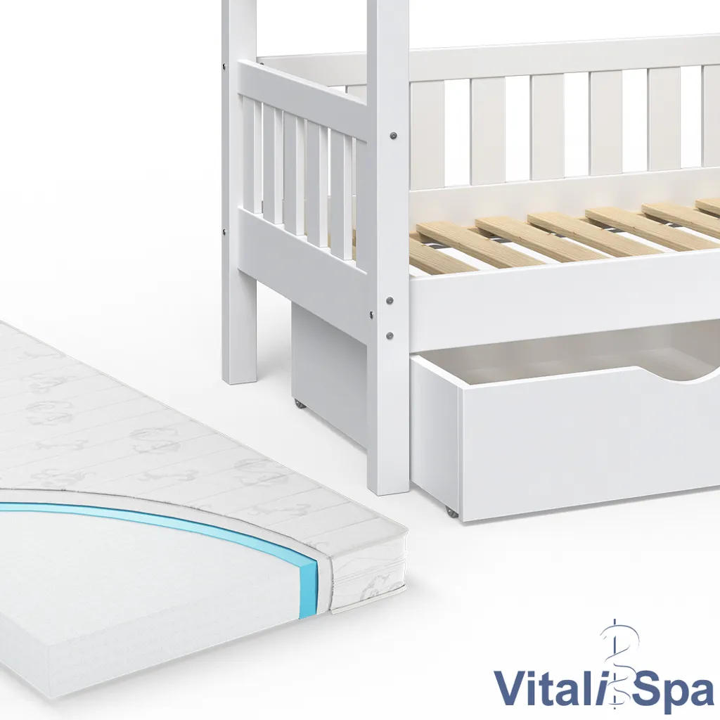 VitaliSpa Kinderbett + Schubladen + Matratze Design Weiß 167,6 X 87,6 X 133,6 Cm Massivholz 8 VitaliSpa Kinderbett + Schubladen + Matratze Design Weiß 167,6 X 87,6 X 133,6 Cm Massivholz – Bild 6