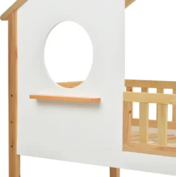 Merax Kinderbett Etagenbett 90x200cm Mit Leiter, Rausfallschutz Und Dachform, Hochbett 2 Einzelbetten Stockbett Aus Kiefernholz, Weiß Und Natur -Kinderbett Geschäft 8679f4264128d57a3dbb7c9772184290