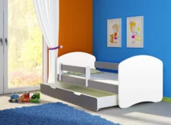 Kinderbett Jugendbett Mit Matratze In Weiß / Grau ACMA II 140x70 Cm + Bettkasten -Kinderbett Geschäft 8682adc016b886f274fd08f121b478e1