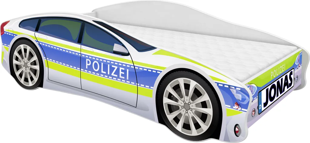 ACMA Jugendbett Kinderbett Auto-Bett Junior Cars Bett Komplett-Set Mit Matratze Lattenrost Und Rausfallschutz 160x80 Cm - Polizei -1 + NAME 5 ACMA Jugendbett Kinderbett Auto-Bett Junior Cars Bett Komplett-Set Mit Matratze Lattenrost Und Rausfallschutz 160x80 Cm - Polizei -1 + NAME – Bild 3