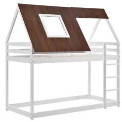 Merax Etagenbett Mit Rechtwinkliger Leiter Und Fallschutz, Dach Und Zäune, Kinderbett 90x200cm Stockbett Hausbett Aus Kiefer, Weiß Und Braun -Kinderbett Geschäft 895148db86eb6ccc1c428c8f866e965a