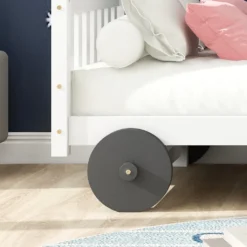 Merax Kinderbett 90x200cm Autobett Mit Lattenrost Und Rädern, Abnehmbarer Rahmen, Rahmen Aus Kiefer, Einzelbett Jungenbett Babybett Für Mädchen Und Jungen, Weiß -Kinderbett Geschäft 89856751366bb868a09706e2d8029a76