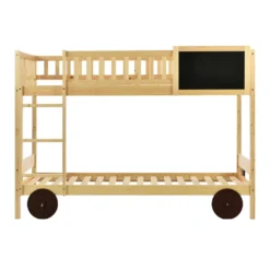 Merax Etagenbett 90x200cm Kinderbett Mit Rechtwinkliger Treppe Und Tafel, Zaun Und Rädern, Stockbett Rahmen Aus Kiefer, Teilbar Zu 2 Einzelbetten, Natur -Kinderbett Geschäft 89f8cf7ae2d5ea775c030a14485a43e4